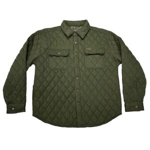 Smith's Workwear Quilted Shirt Jacket Green Snap Front Pockets Size L Mens